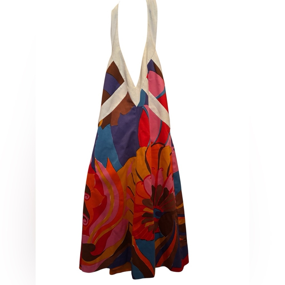 Trina Turk Psychedelic Bright Floral Colorful Cotton Halter Dress